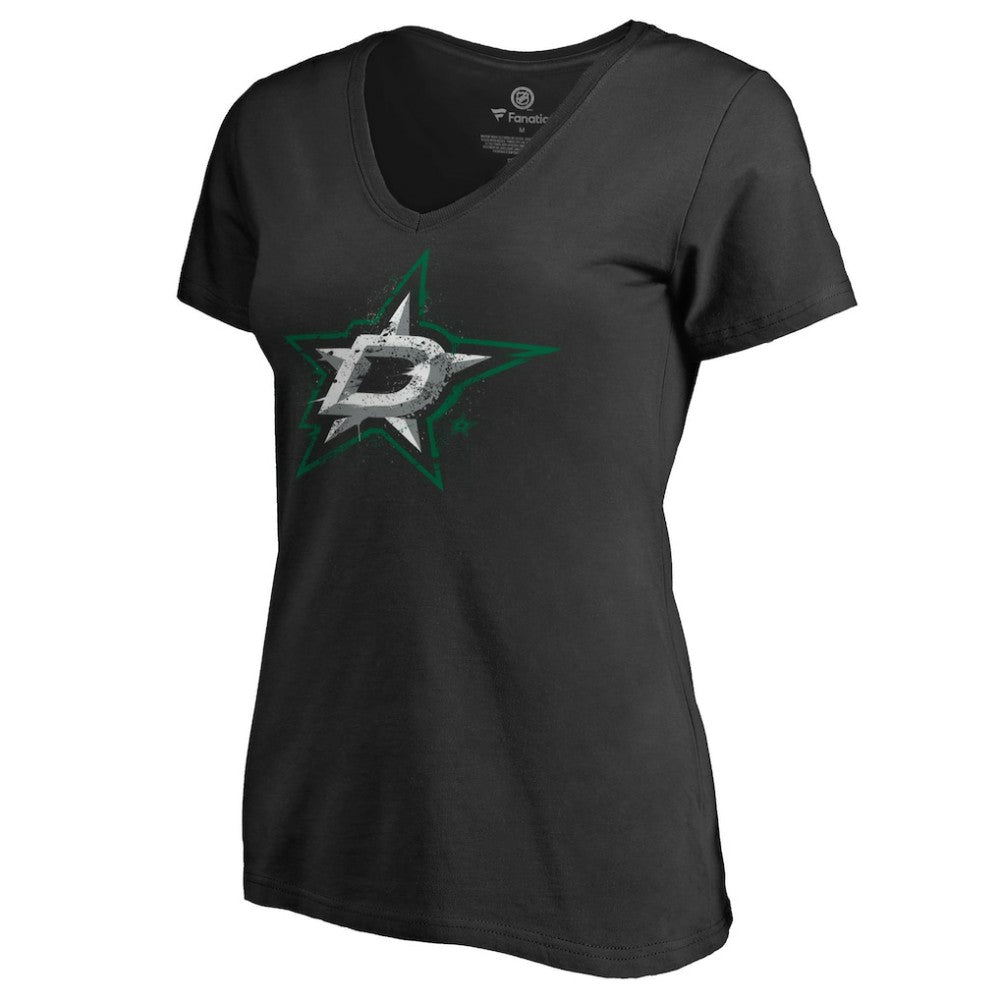 Dallas Stars - Women's Splatter Logo V-Neck T-Shirt Black