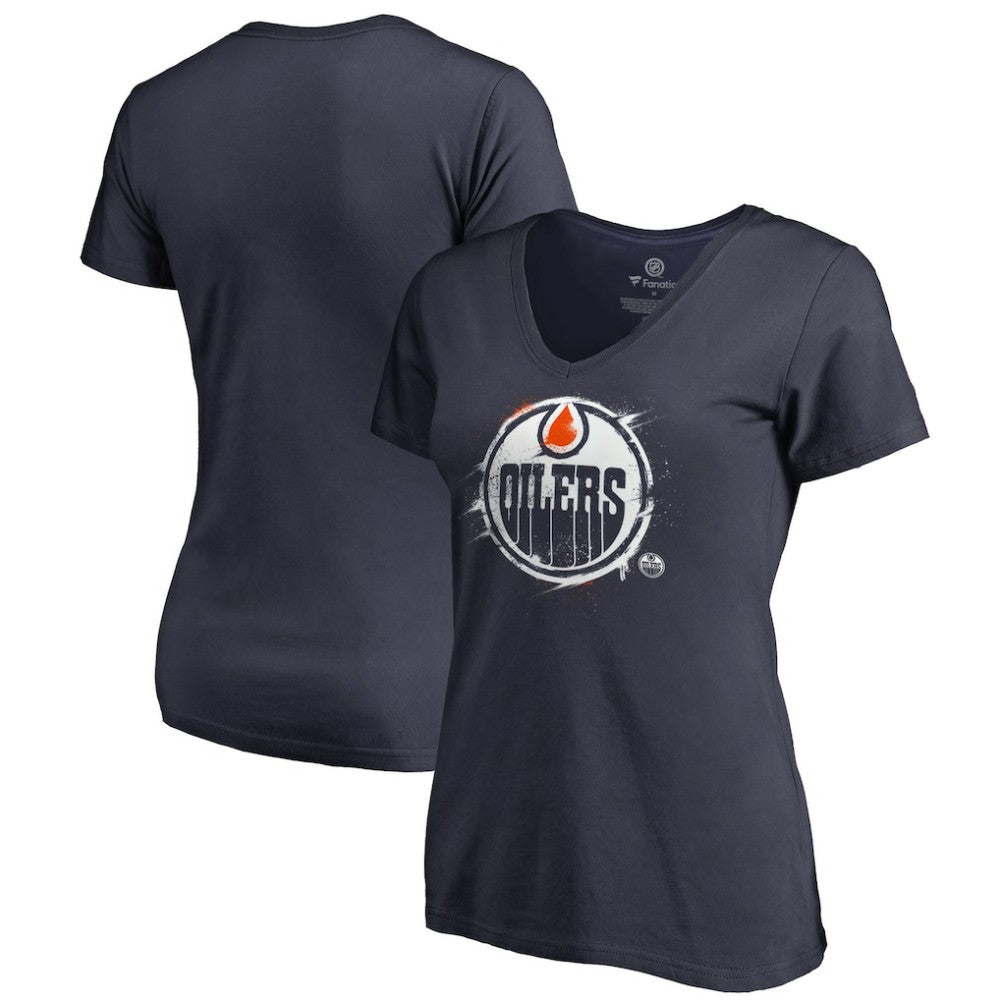 Edmonton Oilers - Women's Splatter Logo V-Neck T-Shirt Navy