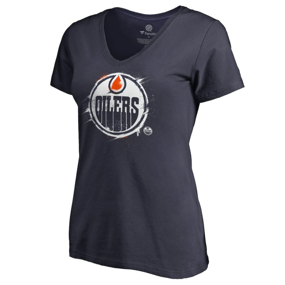 Edmonton Oilers - Women's Splatter Logo V-Neck T-Shirt Navy