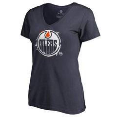 Edmonton Oilers - Women's Splatter Logo V-Neck T-Shirt Navy