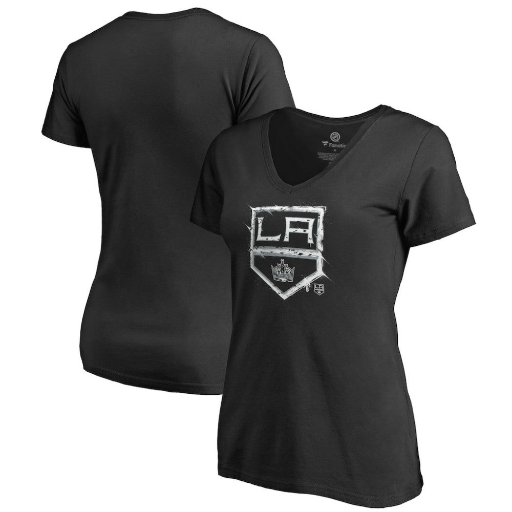 Los Angeles Kings - Women's Splatter Logo V-Neck T-Shirt Black