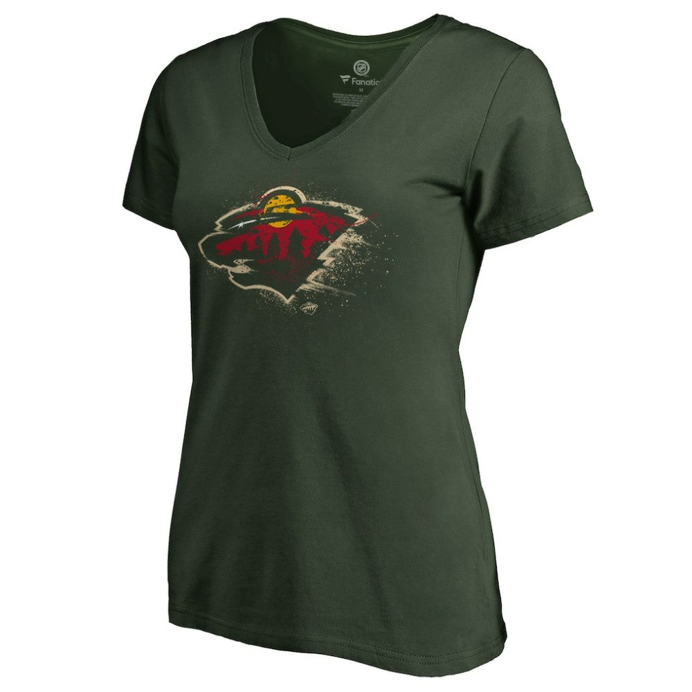 Minnesota Wild - Women's Splatter Logo V-Neck T-Shirt Green