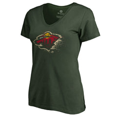 Minnesota Wild - Women's Splatter Logo V-Neck T-Shirt Green