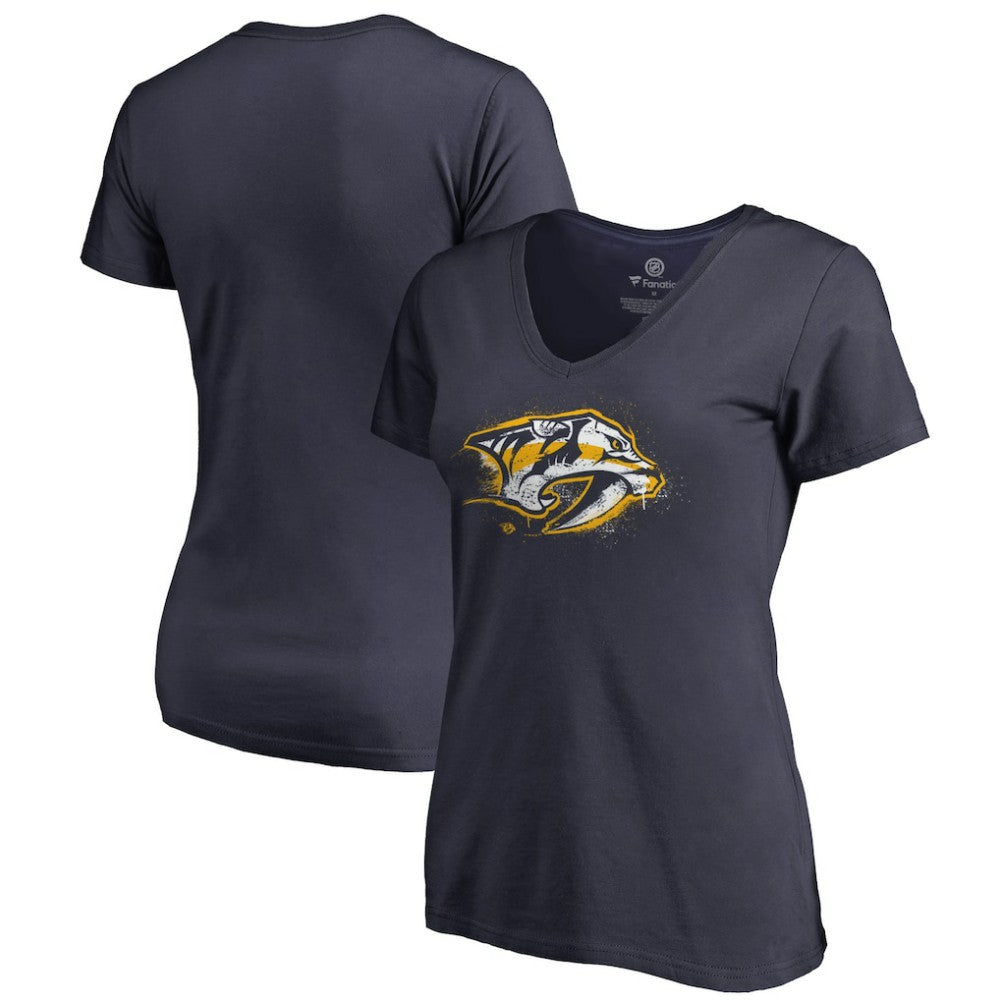 Nashville Predators - Women's Splatter Logo V-Neck T-Shirt Navy
