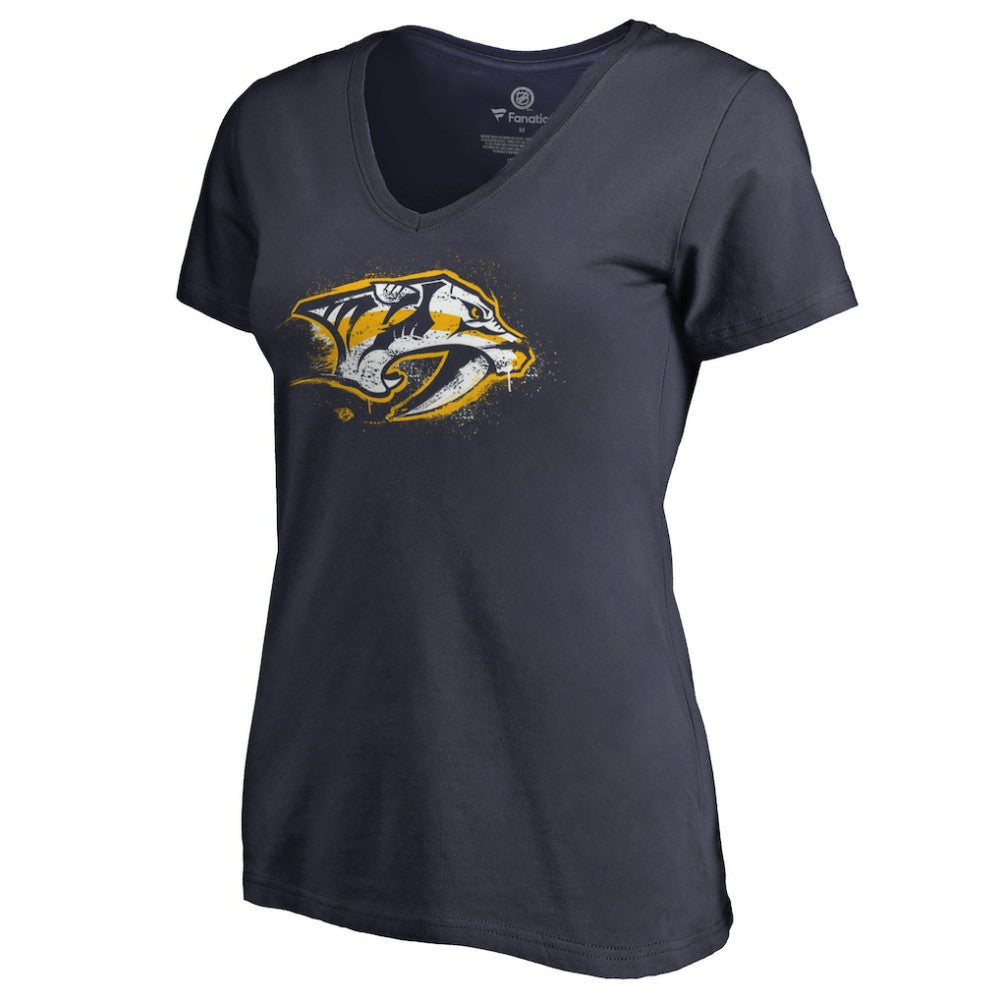 Nashville Predators - Women's Splatter Logo V-Neck T-Shirt Navy