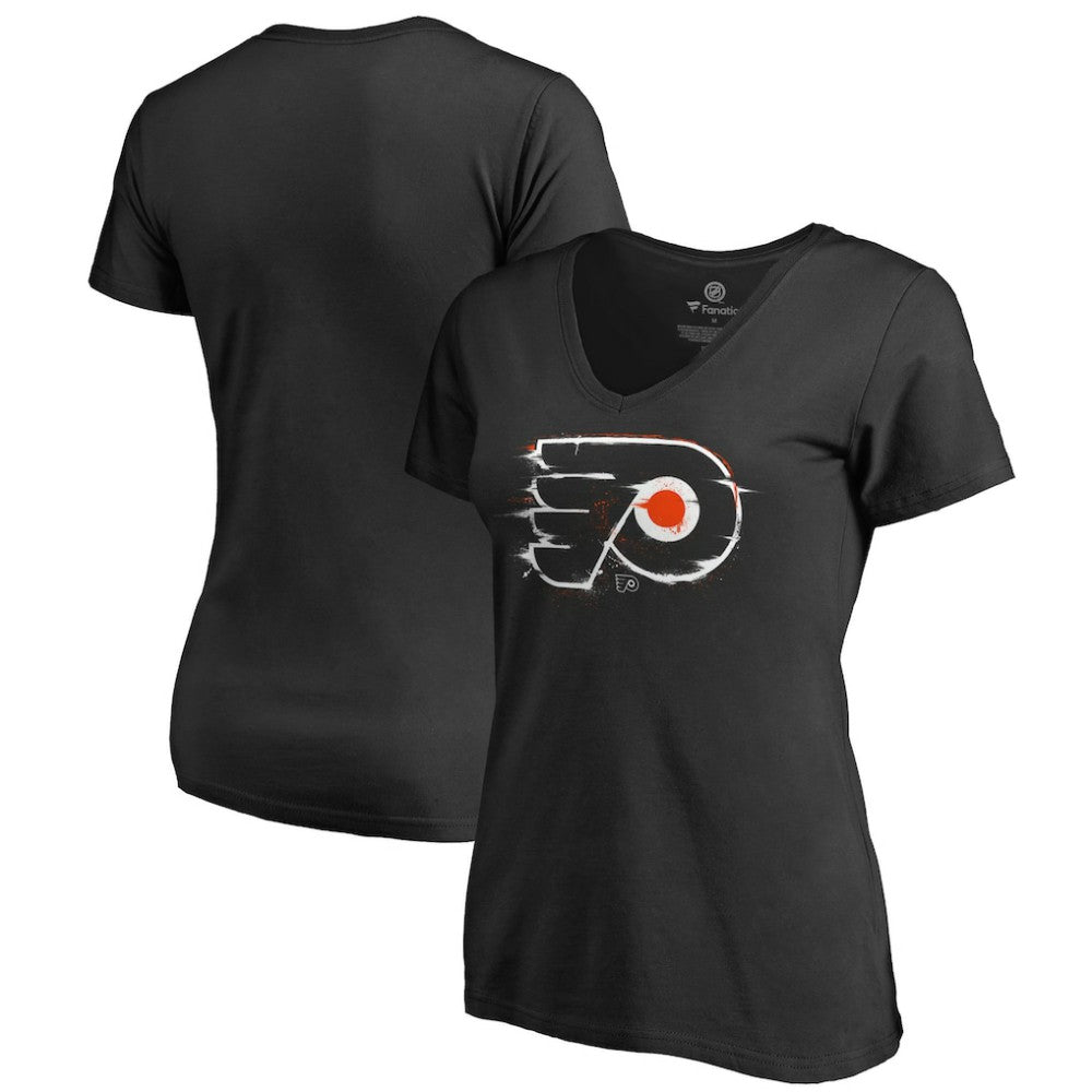 Philadelphia Flyers - Women's Splatter Logo V-Neck T-Shirt Black