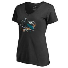 San Jose Sharks - Women's Splatter Logo V-Neck T-Shirt Black