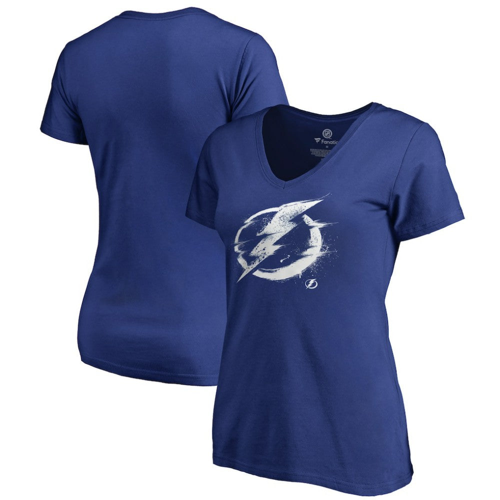 Tampa Bay Lightning - Women's Splatter Logo V-Neck T-Shirt Blue