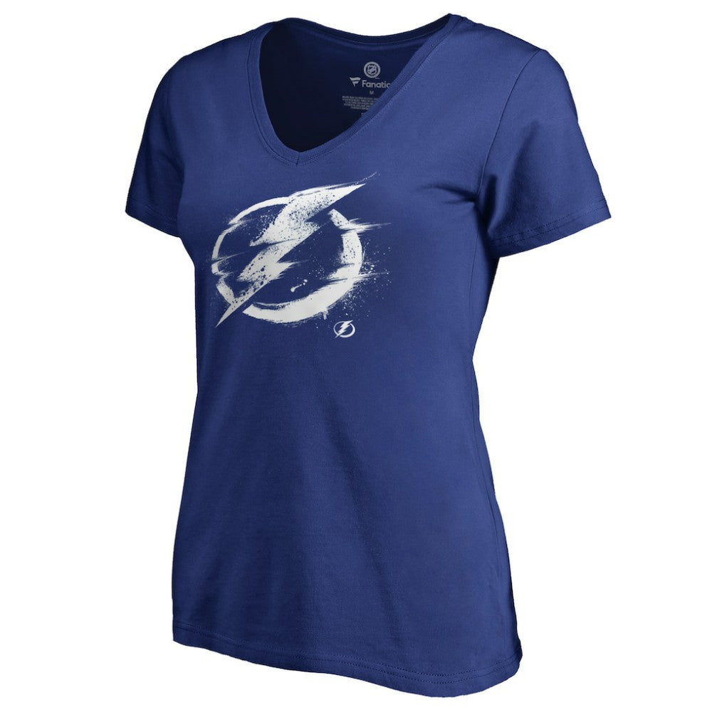 Tampa Bay Lightning - Women's Splatter Logo V-Neck T-Shirt Blue
