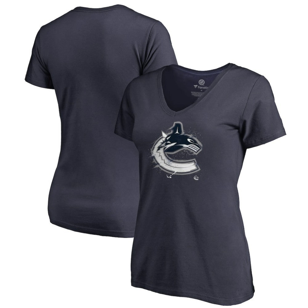 Vancouver Canucks - Women's Splatter Logo V-Neck T-Shirt Navy