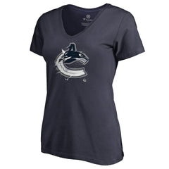 Vancouver Canucks - Women's Splatter Logo V-Neck T-Shirt Navy