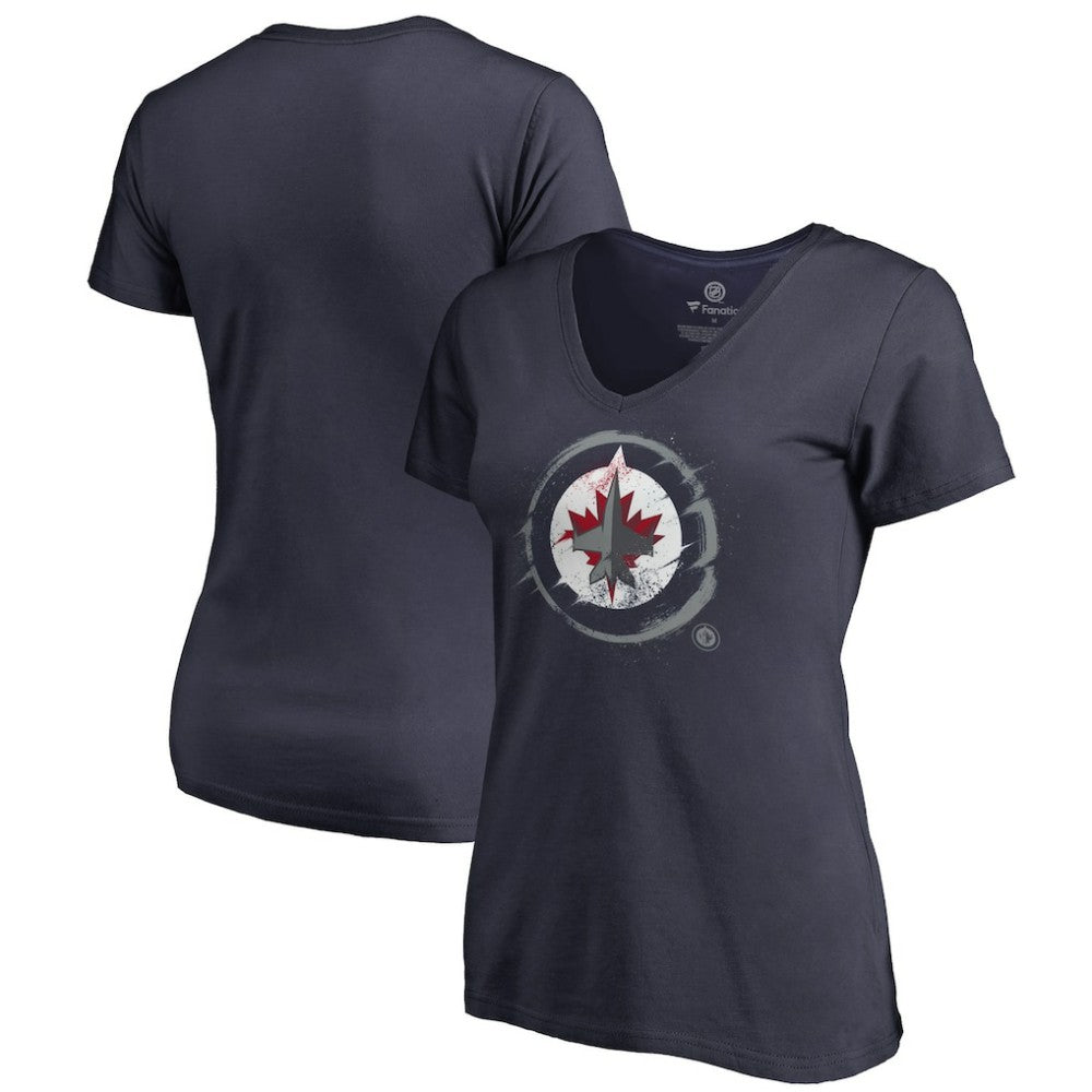 Winnipeg Jets - Women's Splatter Logo V-Neck T-Shirt Navy