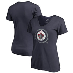 Winnipeg Jets - Women's Splatter Logo V-Neck T-Shirt Navy