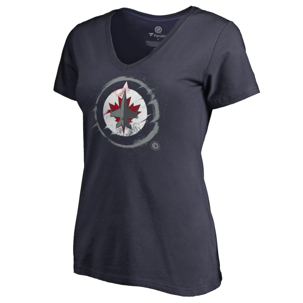 Winnipeg Jets - Women's Splatter Logo V-Neck T-Shirt Navy