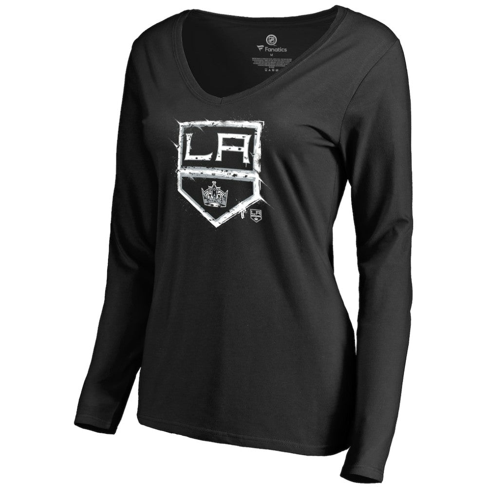 Los Angeles Kings - Women's Splatter Logo V-Neck Long Sleeve T-Shirt Black
