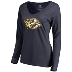 Nashville Predators - Women's Splatter Logo V-Neck Long Sleeve T-Shirt Navy