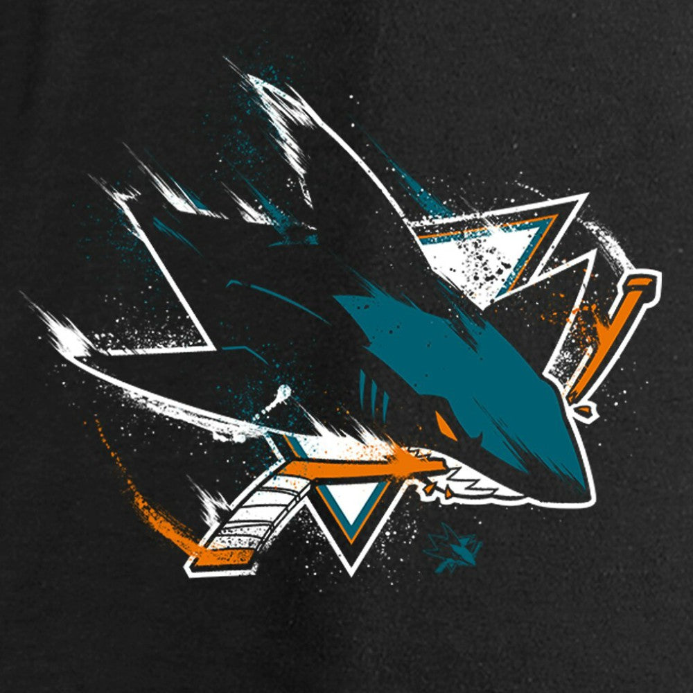 San Jose Sharks - Women's Splatter Logo V-Neck Long Sleeve T-Shirt Black