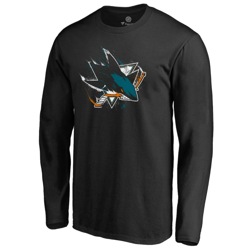 San Jose Sharks - Splatter Logo Long Sleeve T-Shirt Black