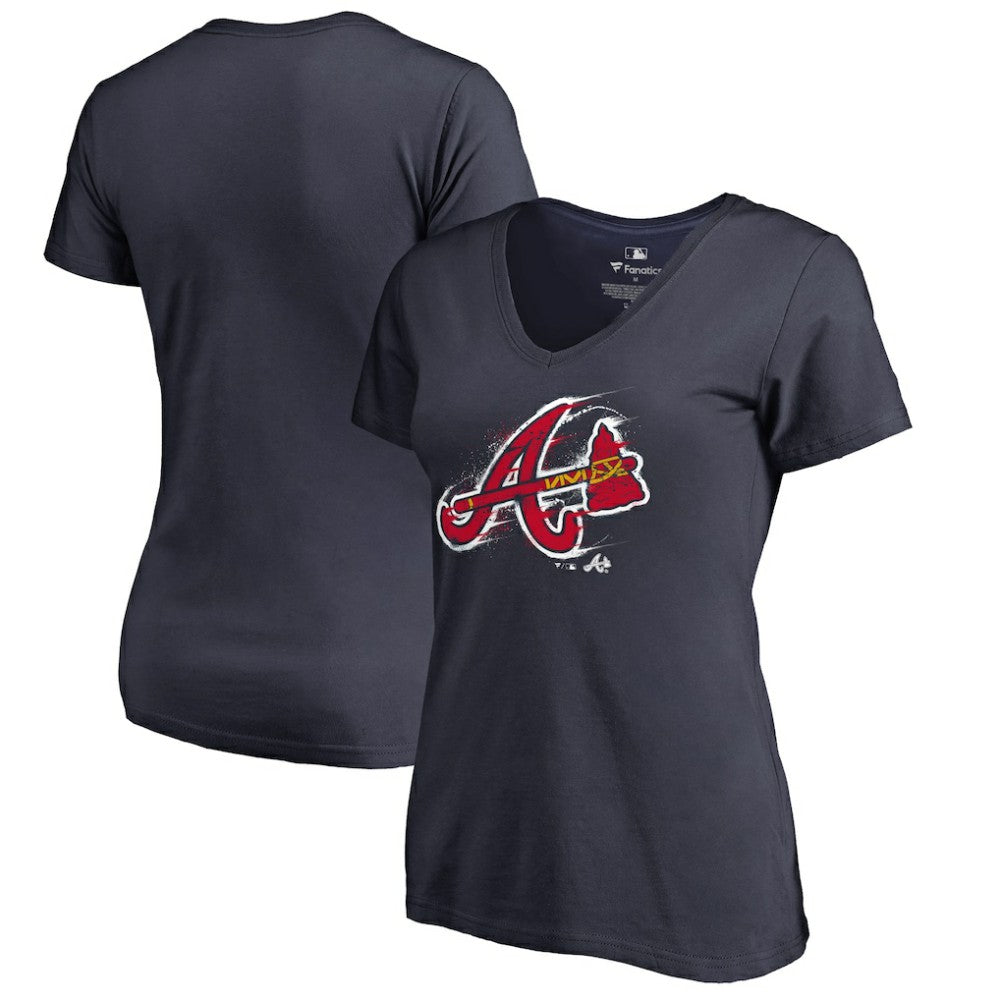 Atlanta Braves Women's Splatter Logo V-Neck T-Shirt for sale