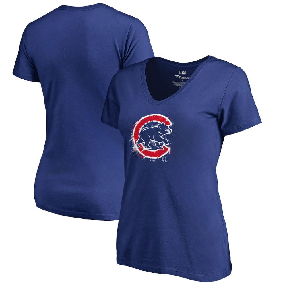 Chicago Cubs Women's Splatter Logo V-Neck T-Shirt discount