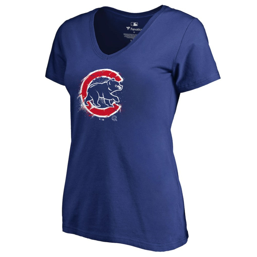 Chicago Cubs Women's Splatter Logo V-Neck T-Shirt discount