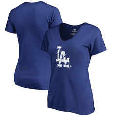 Los Angeles Dodgers Women's Splatter Logo V-Neck T-Shirt Lifestyle
