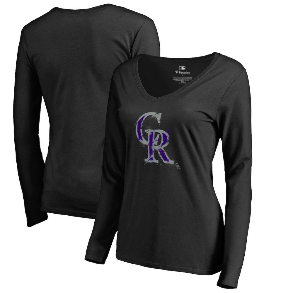 Colorado Rockies Women's Splatter Logo Long Sleeve V-Neck T-Shirt On Sale