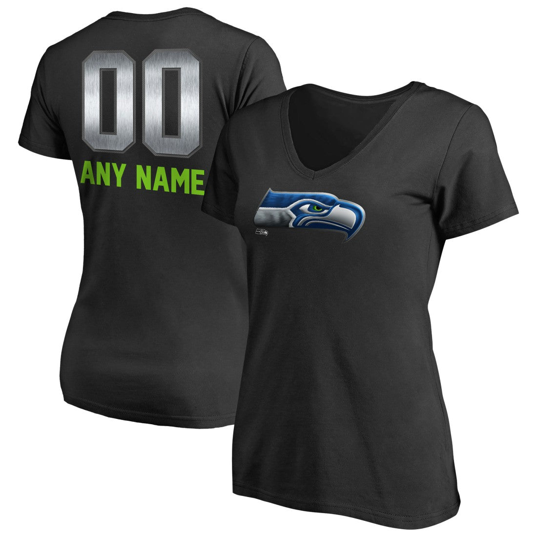 Seattle Seahawks Women's Personalized Midnight Mascot T-Shirt Black - NFL