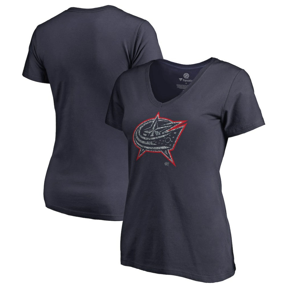 Columbus Blue Jackets - Women's Static Logo V-Neck T-Shirt Navy