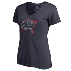 Columbus Blue Jackets - Women's Static Logo V-Neck T-Shirt Navy