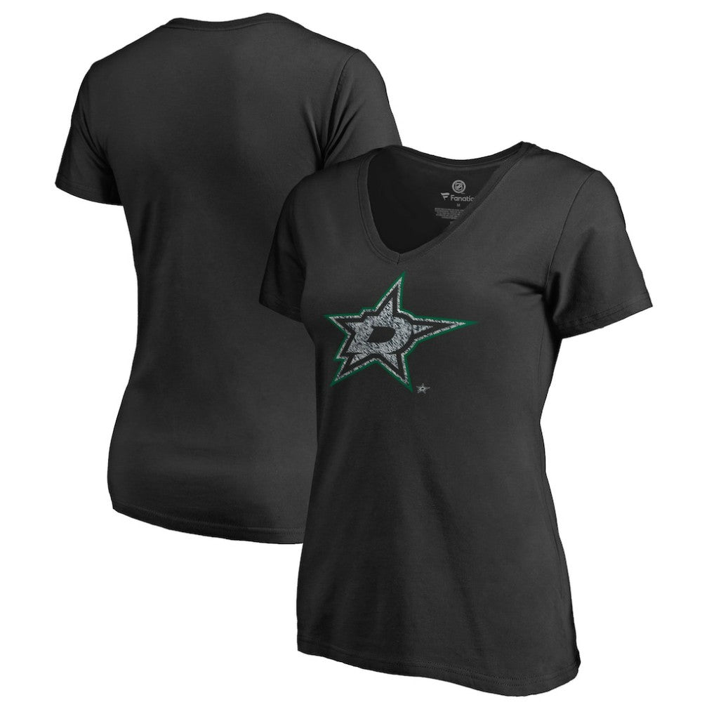 Dallas Stars - Women's Static Logo V-Neck T-Shirt Black