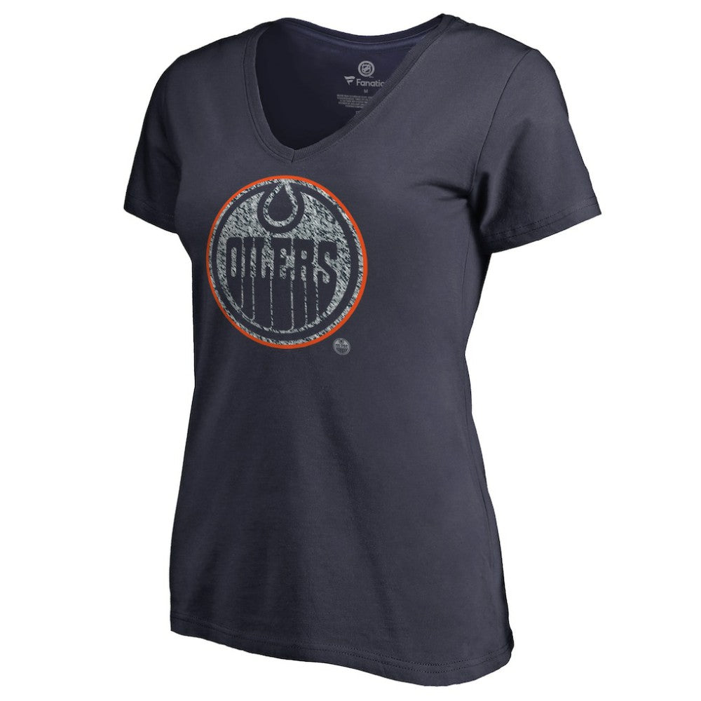 Edmonton Oilers - Women's Static Logo V-Neck T-Shirt Navy
