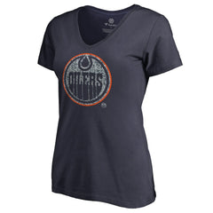 Edmonton Oilers - Women's Static Logo V-Neck T-Shirt Navy