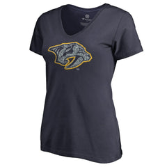 Nashville Predators - Women's Static Logo V-Neck T-Shirt Navy