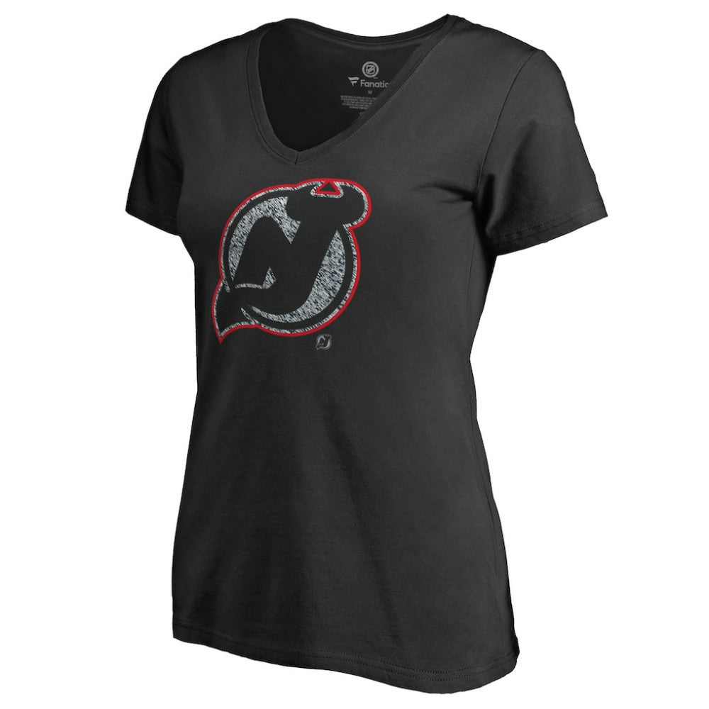 New Jersey Devils - Women's Static Logo V-Neck T-Shirt Black