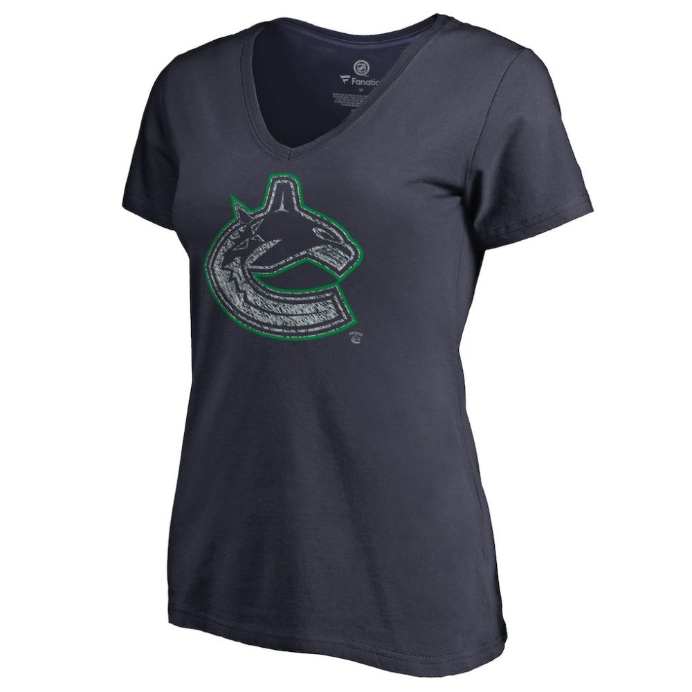 Vancouver Canucks - Women's Static Logo V-Neck T-Shirt Navy