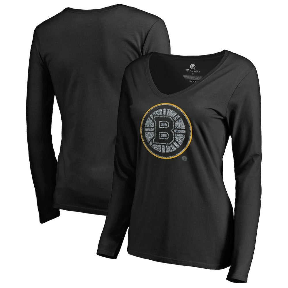Boston Bruins Women's Static Logo Long Sleeve V-Neck T-Shirt Black