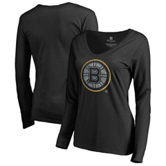Boston Bruins Women's Static Logo Long Sleeve V-Neck T-Shirt Black