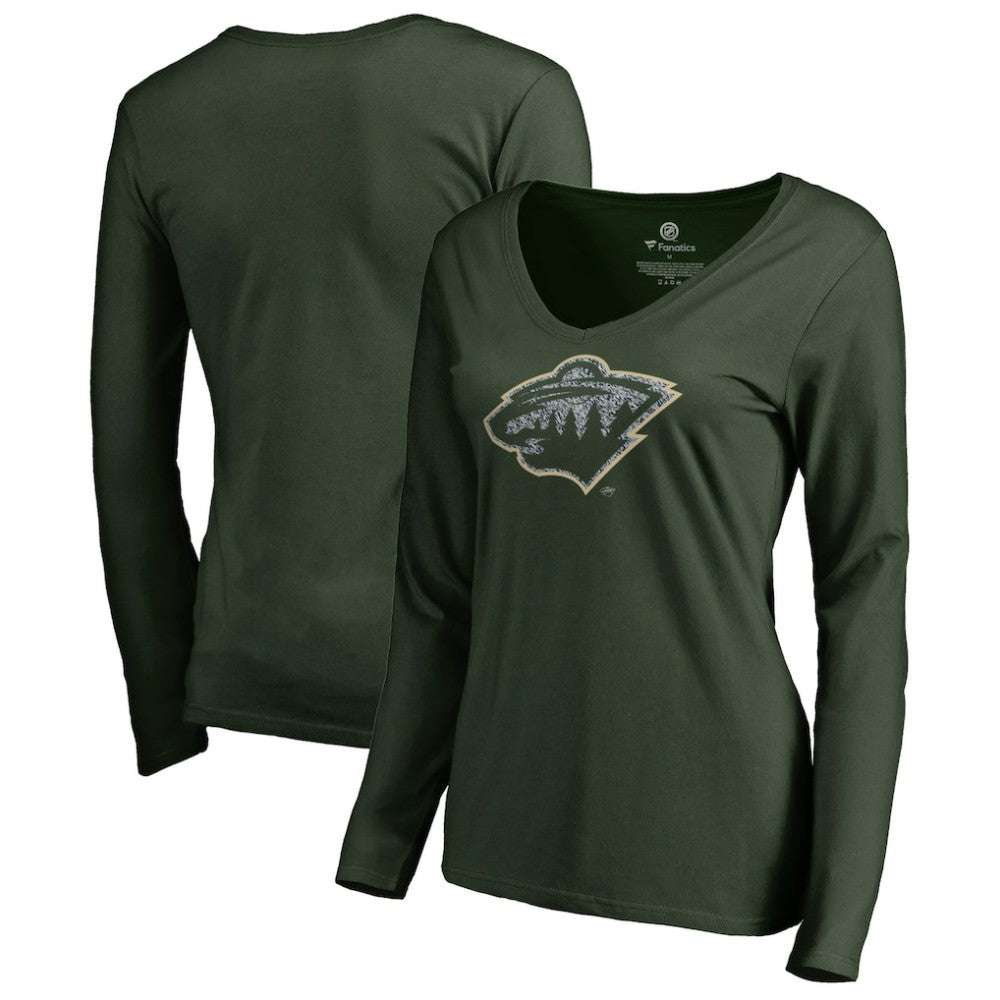 Minnesota Wild - Women's Static Logo Long Sleeve V-Neck T-Shirt Green