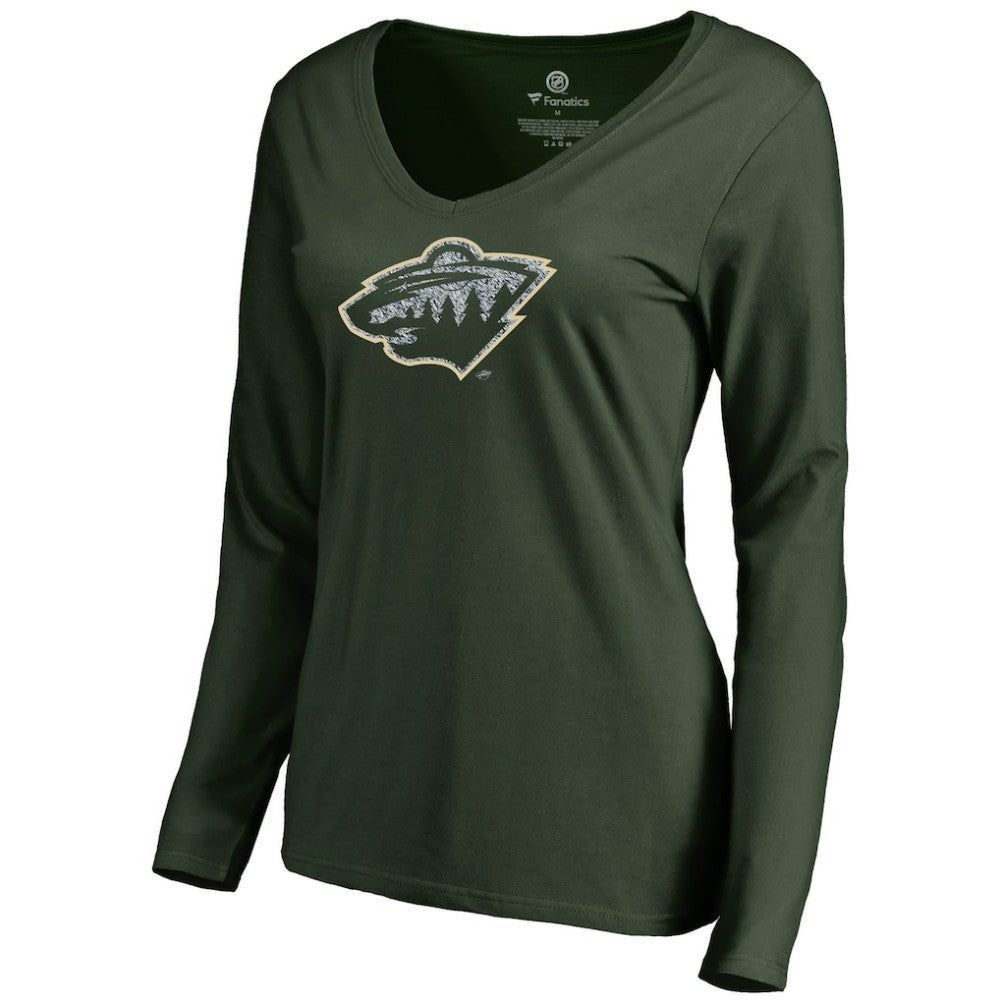 Minnesota Wild - Women's Static Logo Long Sleeve V-Neck T-Shirt Green