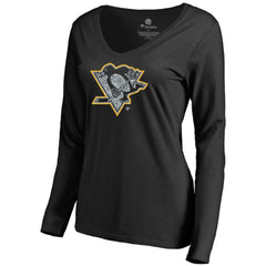 Pittsburgh Penguins Women's Static Logo Long Sleeve V-Neck T-Shirt Black