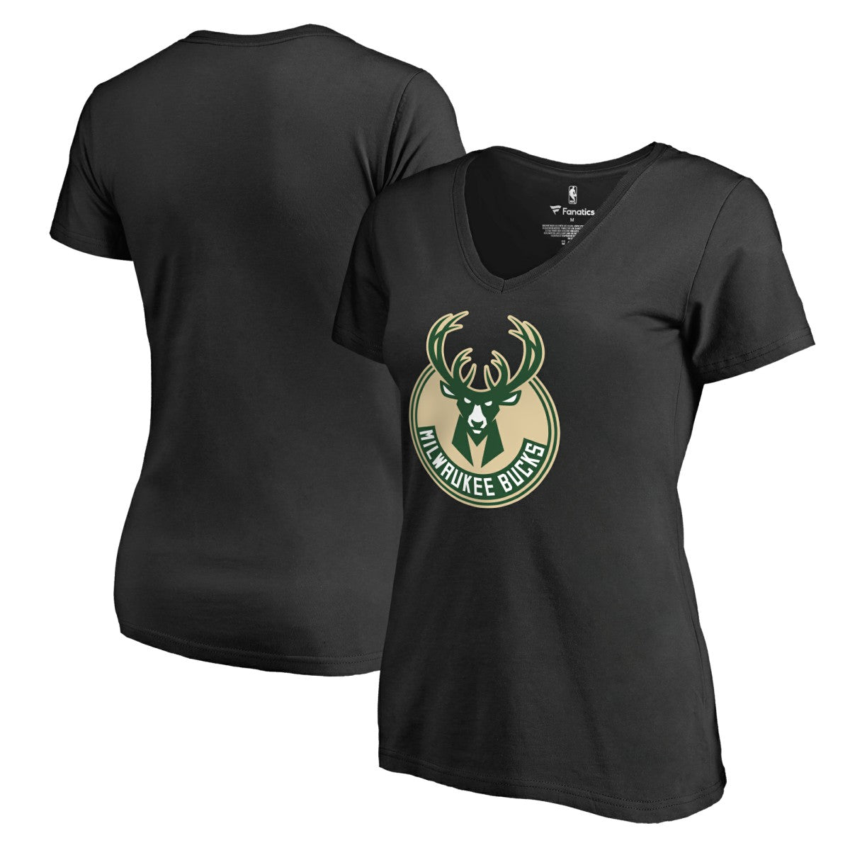 NBA - Milwaukee Bucks Women's Primary Logo V-Neck T-Shirt - Black