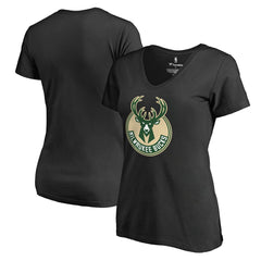 NBA - Milwaukee Bucks Women's Primary Logo V-Neck T-Shirt - Black