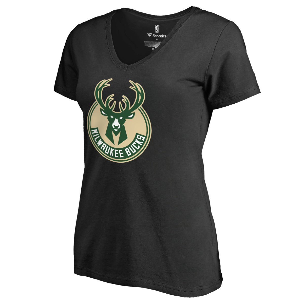 NBA - Milwaukee Bucks Women's Primary Logo V-Neck T-Shirt - Black