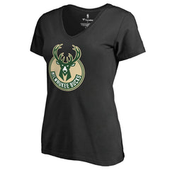 NBA - Milwaukee Bucks Women's Primary Logo V-Neck T-Shirt - Black