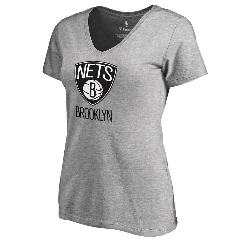 NBA - Brooklyn Nets Women's Primary Logo V-Neck T-Shirt - Ash