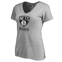 NBA - Brooklyn Nets Women's Primary Logo V-Neck T-Shirt - Ash
