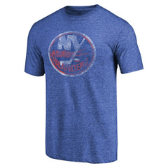 New York Islanders - Throwback Vintage Logo Tri-Blend T-Shirt Royal