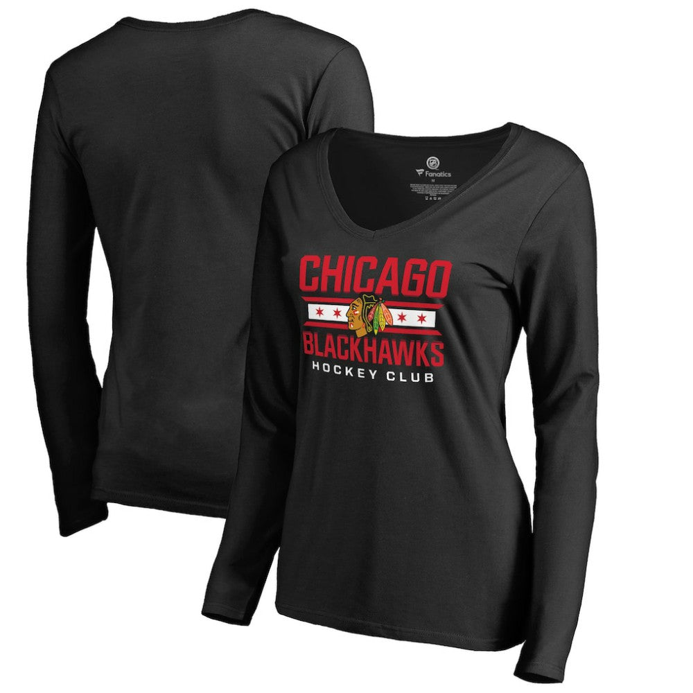 Chicago Blackhawks Women's Hometown Collection V-Neck Long Sleeve T-Shirt Black
