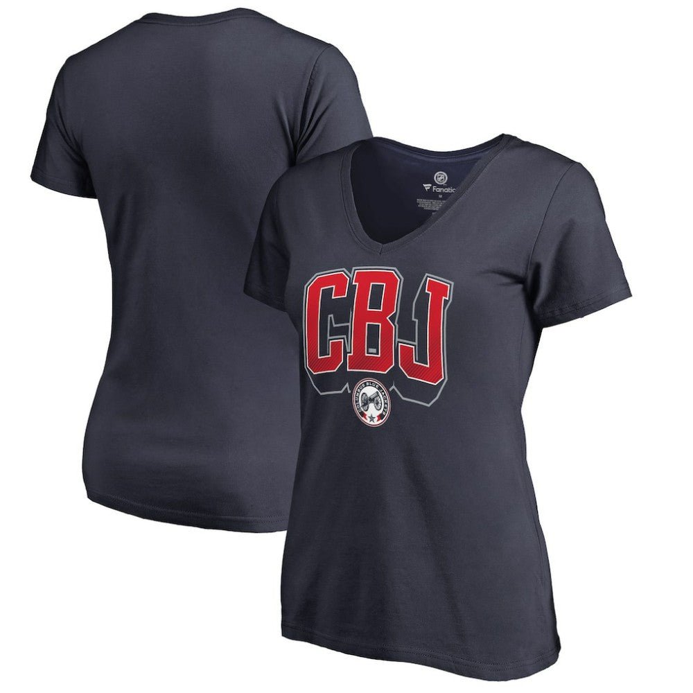 Columbus Blue Jackets - Women's Fan Favorite Team Slogan V-Neck T-Shirt Navy